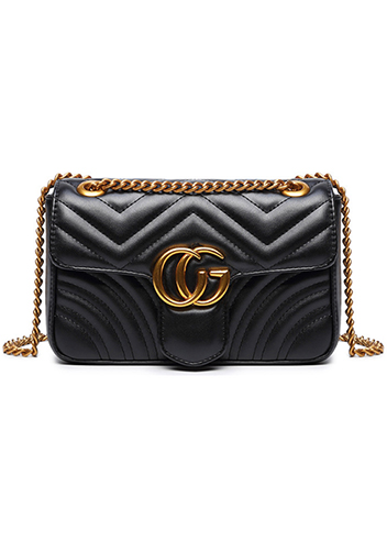 Hannah Flap Large Bag Faux Leather CG Logo Black