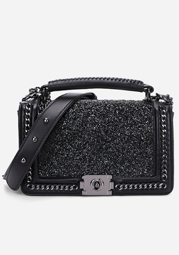 Ingrid Vegan Leather Stone Medium Chain Bag Black Ingrid Vegan Leather Stone Medium Chain Bag Black