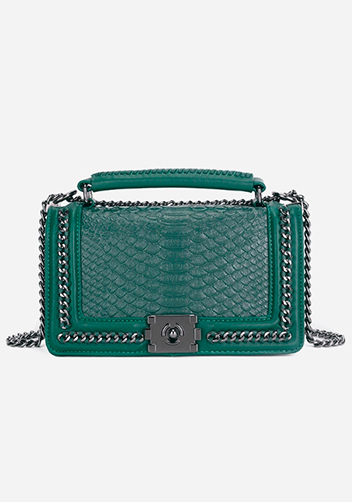 Ingrid Vegan Leather Snake Medium Chain Bag Green Ingrid Vegan Leather Snake Medium Chain Bag Green