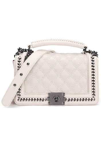 Ingrid Vegan Leather Quilted Medium Chain Bag White Ingrid Vegan Leather Quilted Medium Chain Bag White