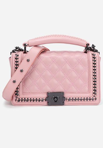Ingrid Vegan Leather Quilted Medium Chain Bag Pink Ingrid Vegan Leather Quilted Medium Chain Bag Pink