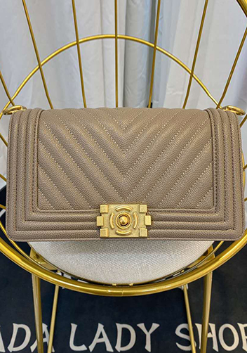 Ingrid Vegan Grain Leather Medium V Bag Grey