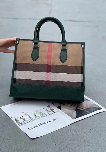 Louisa Canvas Leather Medium Shopping Tote Green