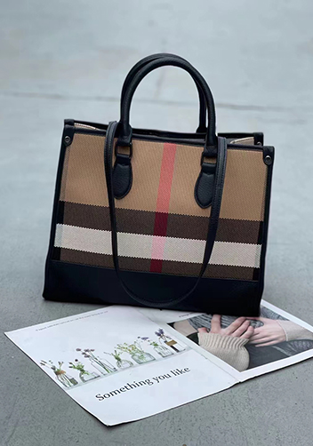 Louisa Canvas Leather Medium Shopping Tote Black