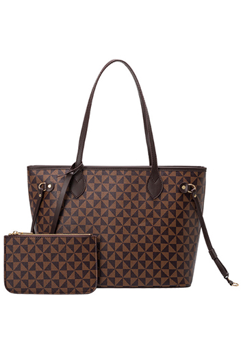 Louisa Triangle Checked Vegan Leather Tote Brown