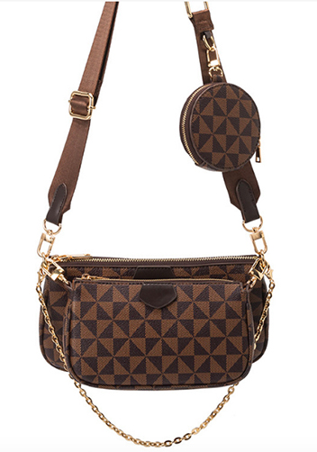 Louisa Triangle Checked Vegan Leather Clutch Bag Brown