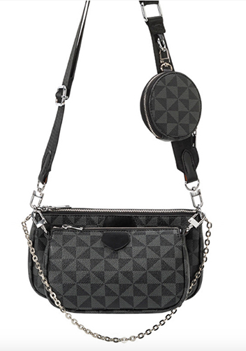 Louisa Triangle Checked Vegan Leather Clutch Bag Black