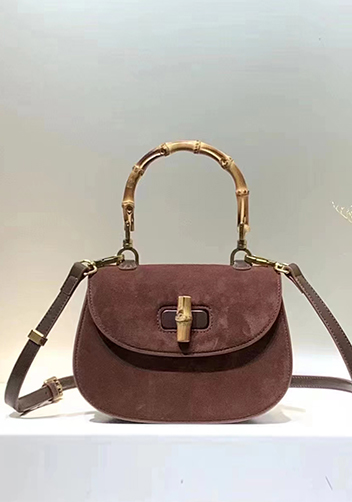 Miss Gaga Top Handle Flap Suede Bag Brown