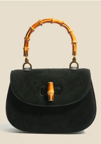 Miss Gaga Top Handle Flap Suede Bag Black