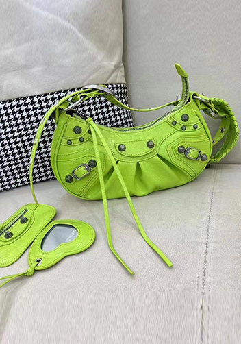 The Route 66 XS Studded Leather Shoulder Bag Bright Green
