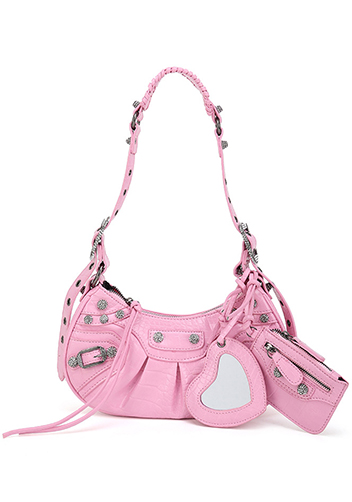 The Route 66 XS Imitation Diamond Shoulder Bag Faux Leather Pink