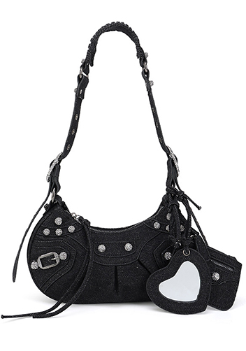 The Route 66 XS Imitation Diamond Shoulder Bag Denim Black