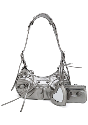 The Route 66 XS Studded Faux Leather Shoulder Bag Silver The Route 66 XS Studded Faux Leather Shoulder Bag Silver