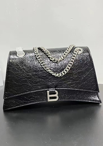 Bonnie Crush Leather Medium Chain Shoulder Bag Black Silver