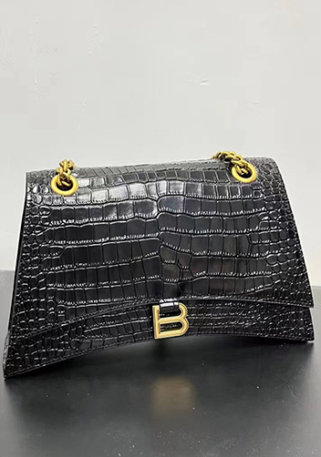 Bonnie Croc Leather Medium Chain Shoulder Bag Black