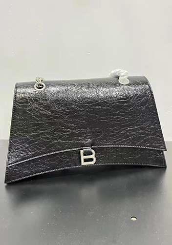 Bonnie Crush Leather Large Chain Shoulder Bag Black Silver