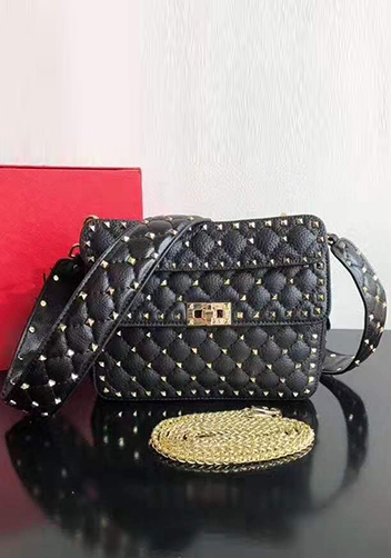 Jacqueline Studs Grain Leather Shoulder Bag Black