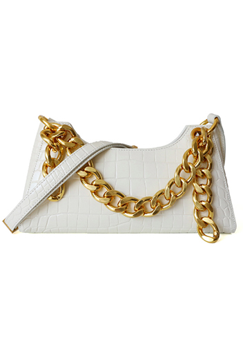 Mariana Croc Leather Shoulder Bag White