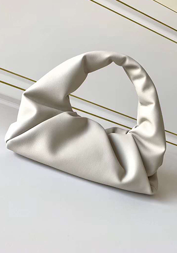 Dina Small Leather Shoulder Hobo Bag White