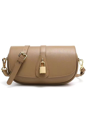 Anathema Calfskin Padlock Clutch On Strap Bag Apricot