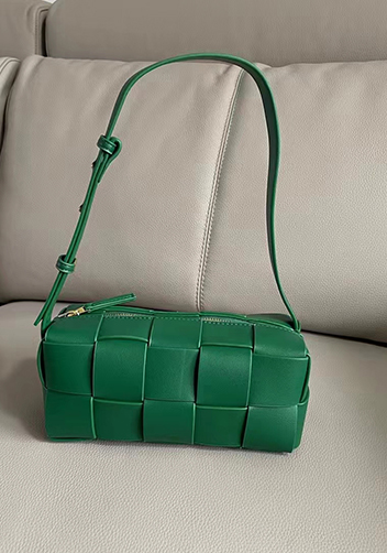 Mia Woven Smooth Leather Medium Shoulder Bag Racing Green