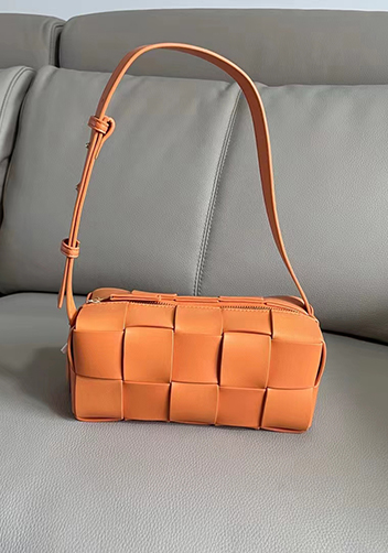 Mia Woven Smooth Leather Medium Shoulder Bag Orange