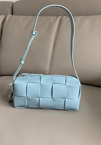 Mia Woven Smooth Leather Medium Shoulder Bag Ice Blue