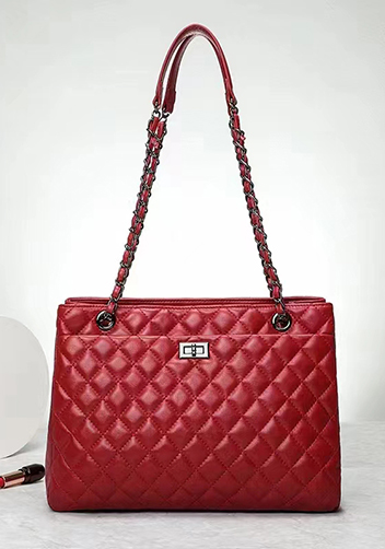 Adele Lambskin Shoulder Tote Bag Red