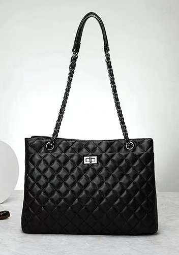 Adele Lambskin Shoulder Tote Bag Black