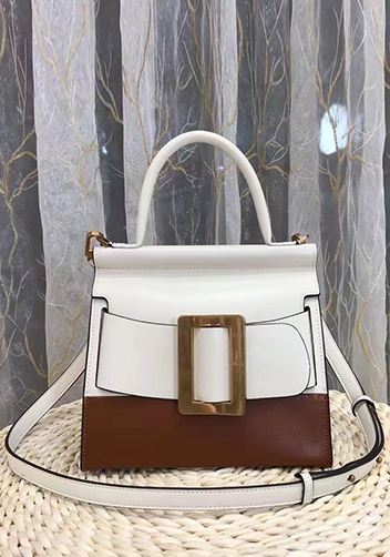Alena Buckle Belt Top Handle Bag White Brown