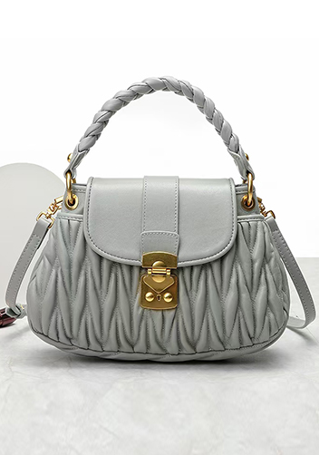 Nina Pleated Leather Top Handle Shoulder Medium Bag Grey Nina Pleated Leather Top Handle Shoulder Medium Bag Grey