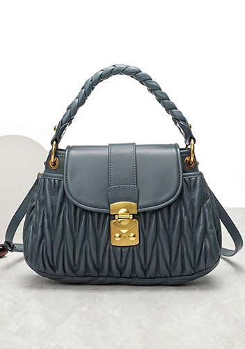 Nina Pleated Leather Top Handle Shoulder Medium Bag Blue Nina Pleated Leather Top Handle Shoulder Medium Bag Blue