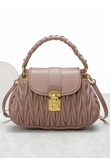 Nina Pleated Leather Top Handle Shoulder Medium Bag Beige Nina Pleated Leather Top Handle Shoulder Medium Bag Beige