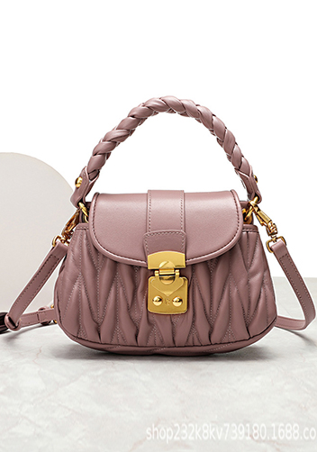 Nina Pleated Leather Top Handle Shoulder Small Bag Pink Nina Pleated Leather Top Handle Shoulder Small Bag Pink