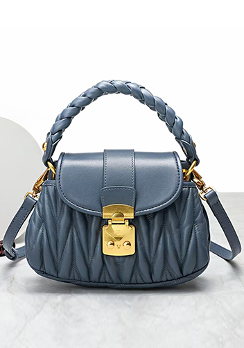 Nina Pleated Leather Top Handle Shoulder Small Bag Blue Nina Pleated Leather Top Handle Shoulder Small Bag Blue
