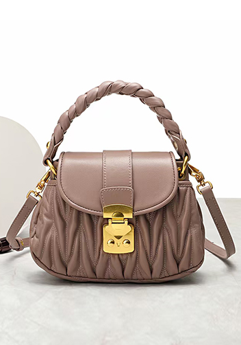 Nina Pleated Leather Top Handle Shoulder Small Bag Beige Nina Pleated Leather Top Handle Shoulder Small Bag Beige