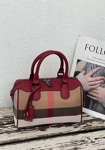 Darling Canvas Leather Boston Bag Burgundy