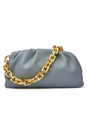 Dina Leather Clutch Chain Bag Grey Blue Dina Leather Clutch Chain Bag Grey Blue