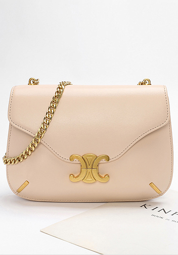 Yuga Leather Saddle Chain Shoulder Bag Beige