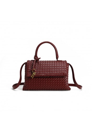 Gabrielle Woven Vegan Leather Shoulder Bag Wine