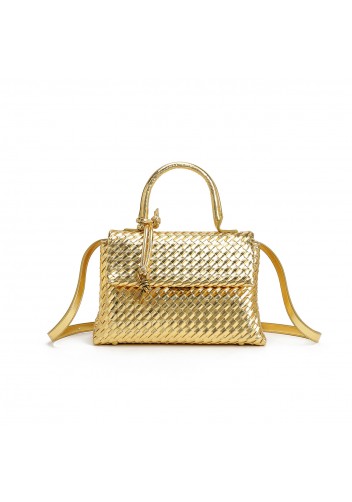 Gabrielle Woven Vegan Leather Shoulder Bag Gold