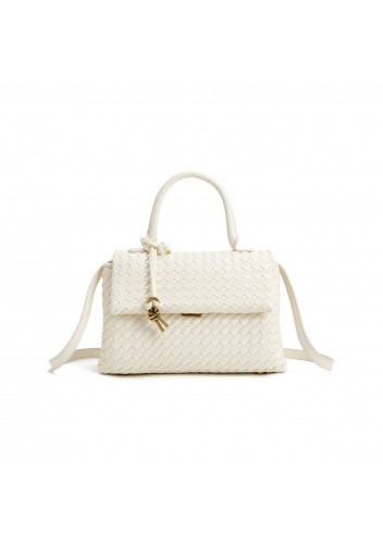 Gabrielle Woven Vegan Leather Shoulder Bag Cream