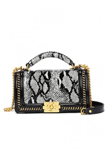 Ingrid Vegan Python Leather Medium Chain Bag Grey