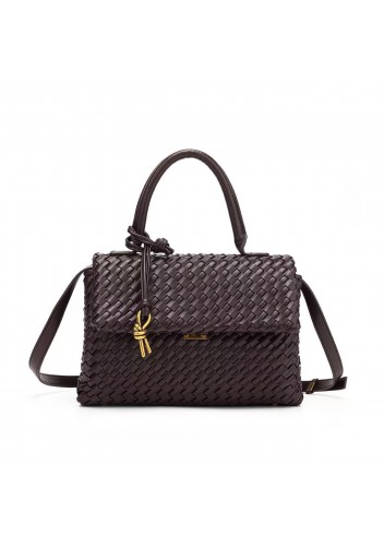 Gabrielle Woven Vegan Leather Shoulder Bag Choco