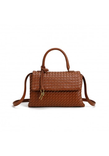 Gabrielle Woven Vegan Leather Shoulder Bag Brown