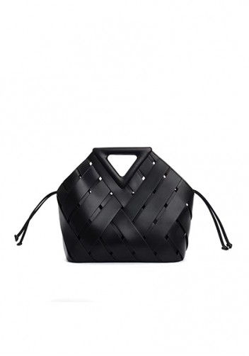 Euclid Medium Leather Woven Bag Black