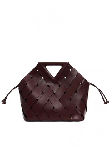 Euclid Large Leather Woven Bag Choco