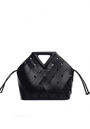 Euclid Large Leather Woven Bag Black