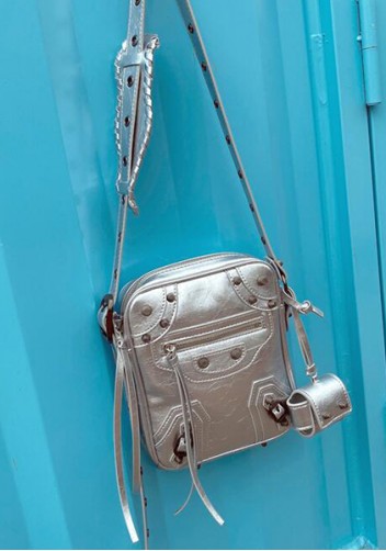 The Route 66 Vegan Leather Vertical Messenger Bag Silver