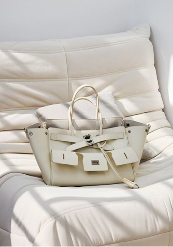 Monaco Glam Carry All Large Leather Shoulder Bag Cream